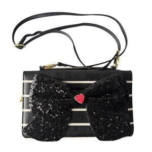 Betsey Johnson Sequin Bow Crossbody Purse Y2K Coquette Glam Rockabilly Kawaii